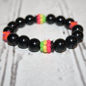 Beaded elastic black and spike ball bracelet Y2K bracelet 7"